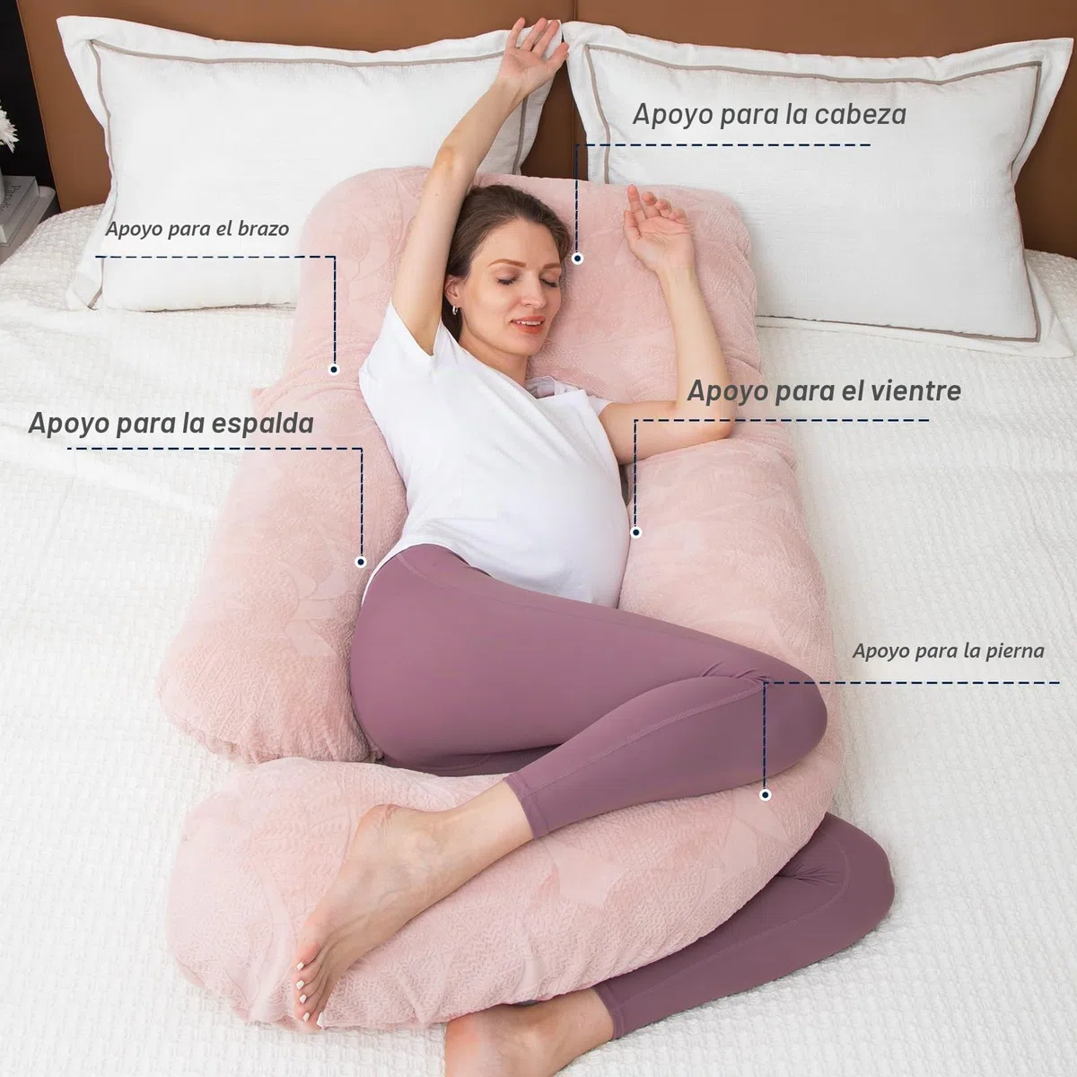 Almohada de maternidad de espuma viscoelástica triturada para dormir, almohada de maternidad para mujeres embarazadas, soporte abdominal, cuerpo entero en forma de U (espuma viscoelástica