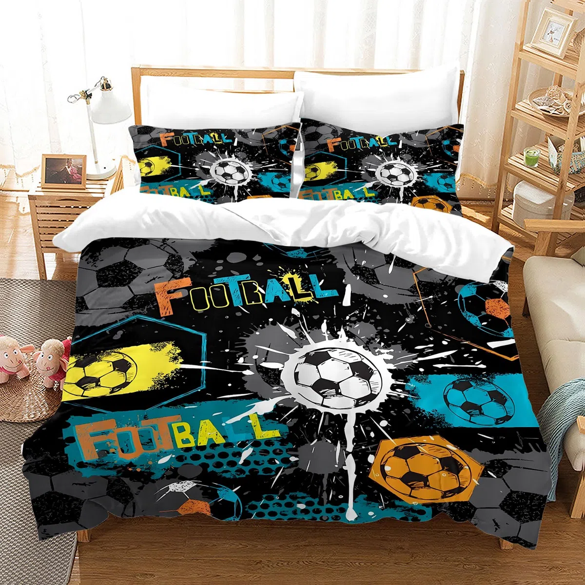 Funda nordica Futbol 135x200,Suave y cómoda Microfibra Juego de Cama de fútbol,con Cremallera Funda nordica Futbol +2 Fundas de Almohada de 50 x 75 cm (Footbal-A, 135x200cm)