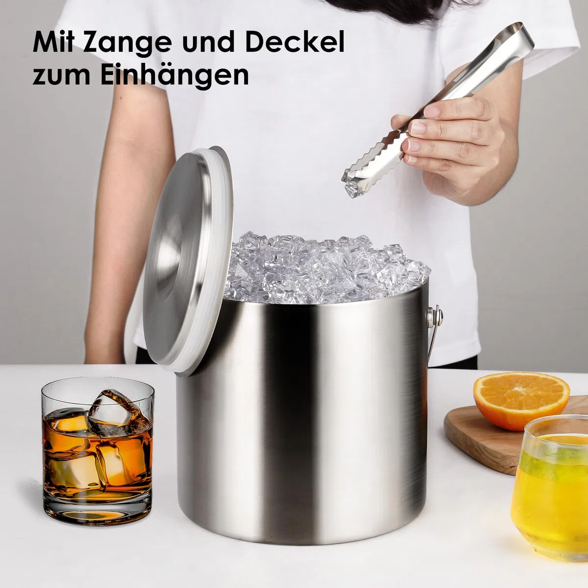 Cubiteras Acero Inoxidable de 3L,pinzas y colador, mantiene el hielo congelado para cócteles y fiestas