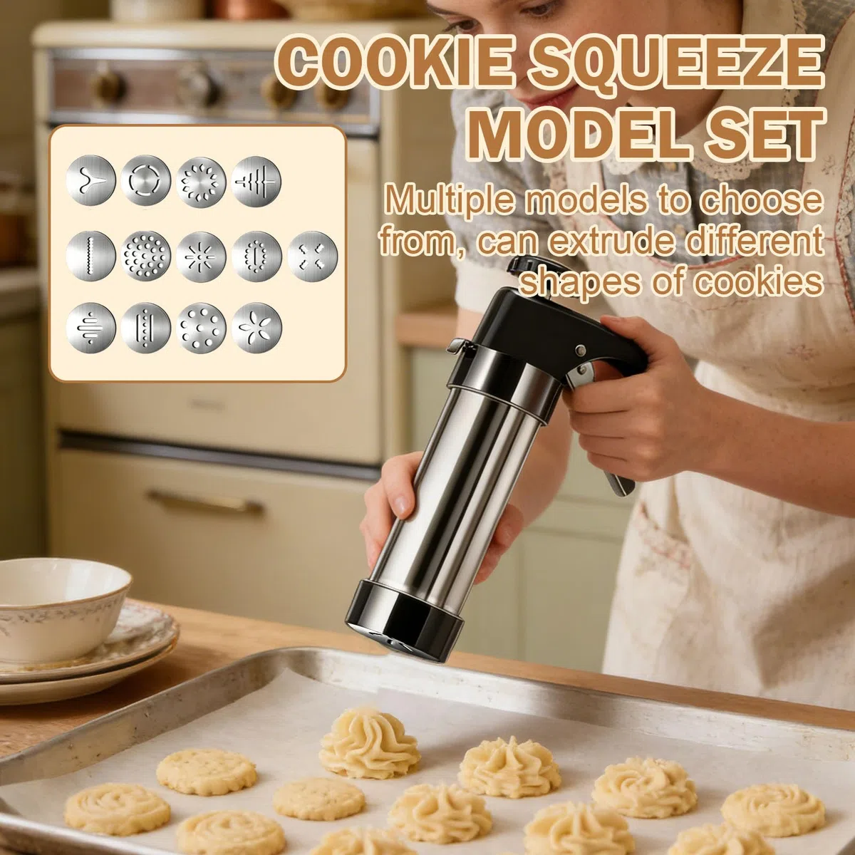 Biscuit Maker Máquina de Hacer Galletas con 13 Plantillas y 8 Boquillas para Churros Galletas y Decorar Postres