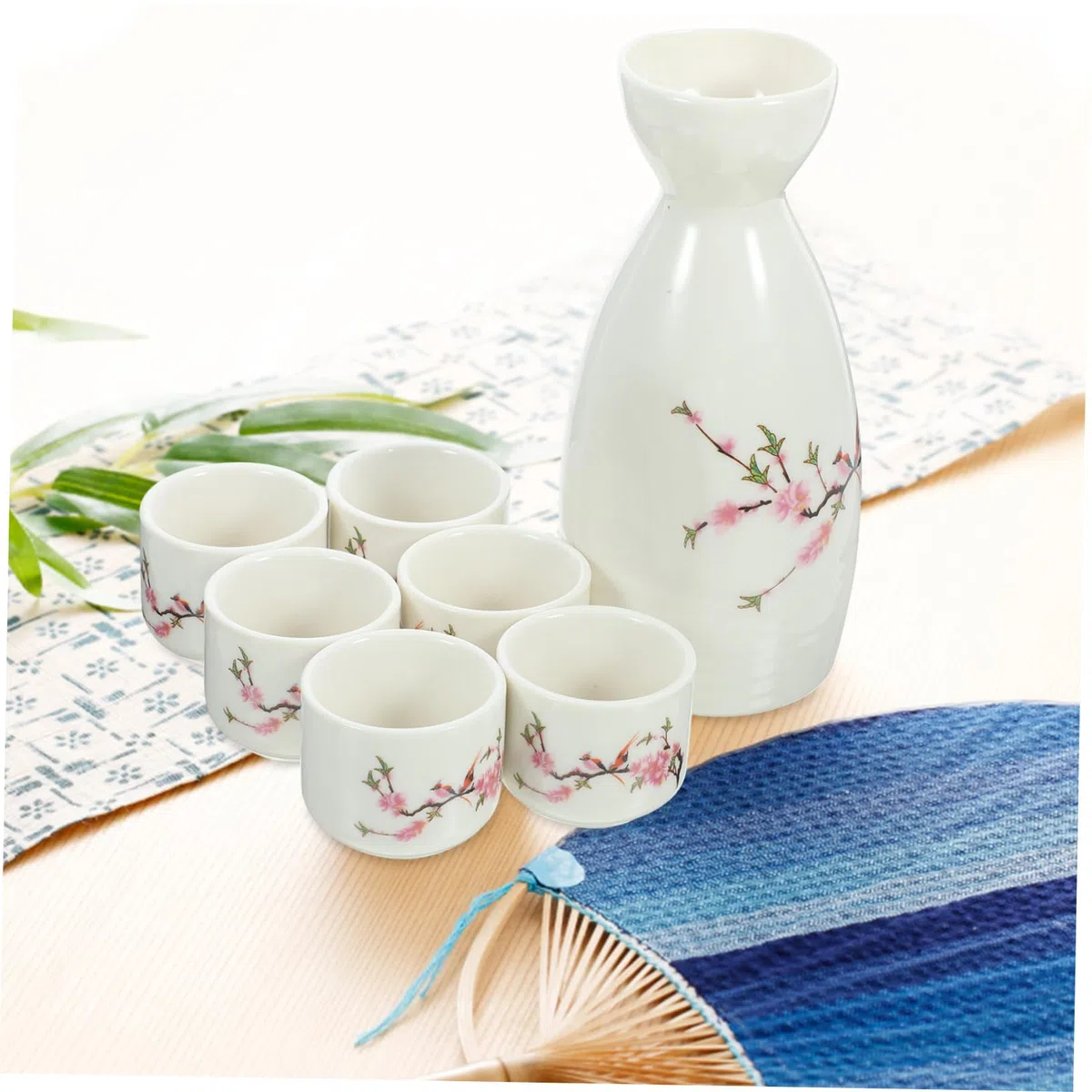 Holibanna Juego de Copa de Sake Japonesa y Tetera Tradicional de Cerámica, 7 Piezas, Surtido Pequeño, Material Cerámico, Diseño Retro, para Servir Sake en Casa, Bares y Restaurantes, Obsequio Especial