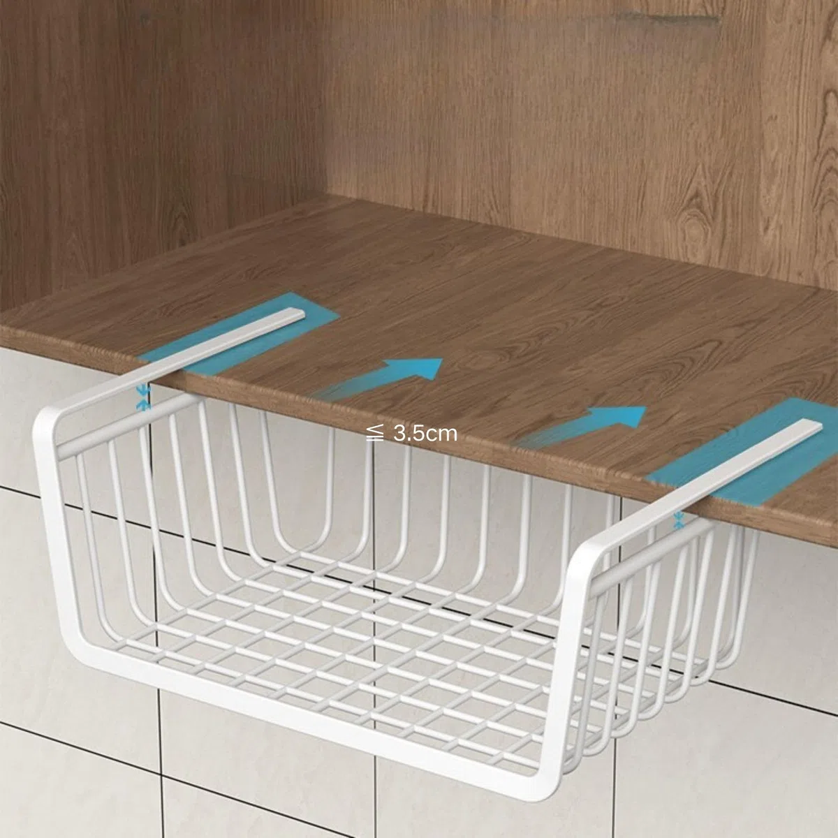 BEIJIALY 2 Piezas Cesta de Almacenamiento Colgante Debajo del Estante, Organizador de Metal para Debajo del gabinete, Cesta de Alambre Multiusos de Metal para Cocina, Oficina, despensa, Escritorio