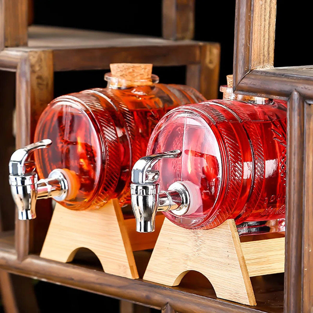Jarra de whisky, dispensador de bebidas en forma de barril de 3 litros, decantador de barril con grifo, dispensador de bebidas con grifo y soporte de madera, dispensador de alcohol, ideal para vino