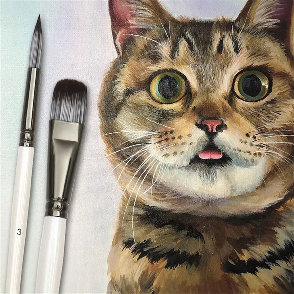 Juego de Pinceles de Pintura para Arte acrílico Gouache óleo Acuarela Artista Lienzo Puntas de Nailon sintético Paquete de 10