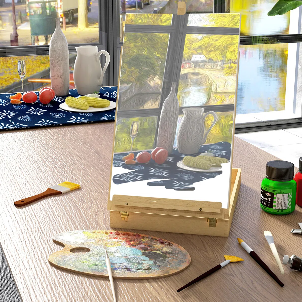 Vinsetto Caballete de Mesa Ajustable Caja de Caballete de Madera de Haya con 5 Compartimentos Tablero de Dibujo y Bocetos Plegable para Adultos Principiantes Artistas 27x41,5x42,5-74,5 cm Natural