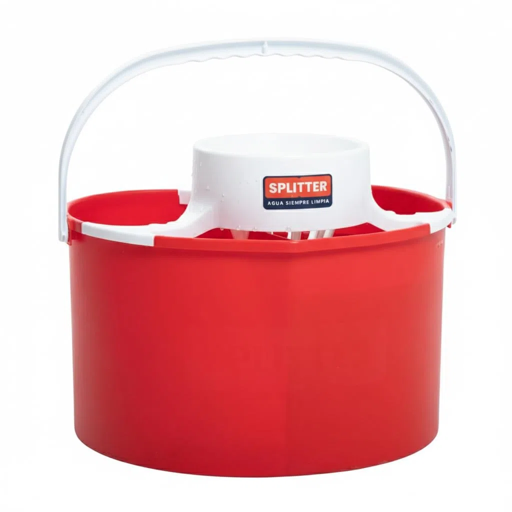 Splitter - Cubo de Limpieza Doble Compartimento | 14L de Capacidad | Separa Agua Limpia y Sucia | Compacto, Fácil de Usar y Profesional | Color Rojo