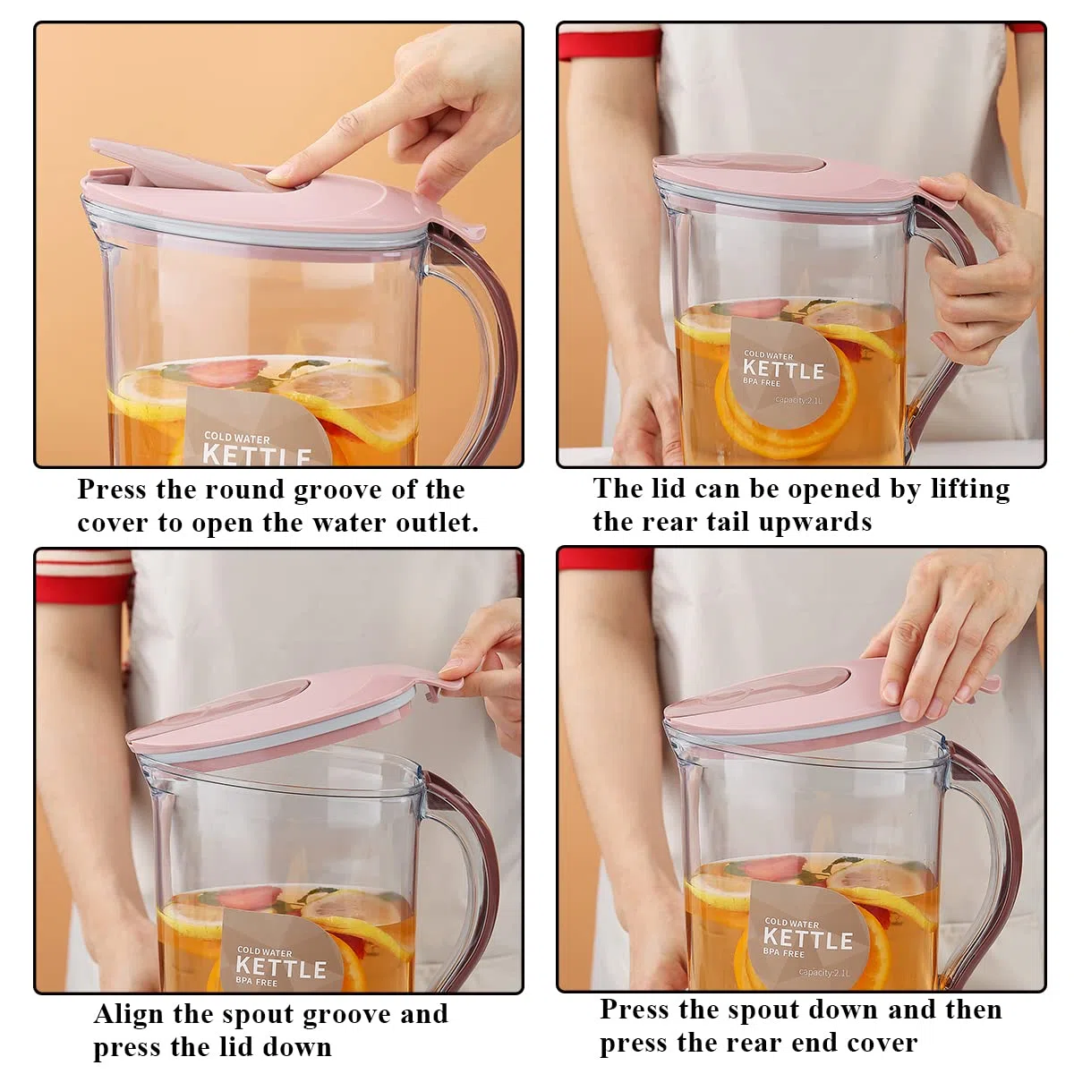 Berglander Jarra de agua de la puerta del refrigerador con tapa 2.1L perfecta para hacer té, jugo y bebida fría, jarra de fibra de vidrio clara libre de BPA