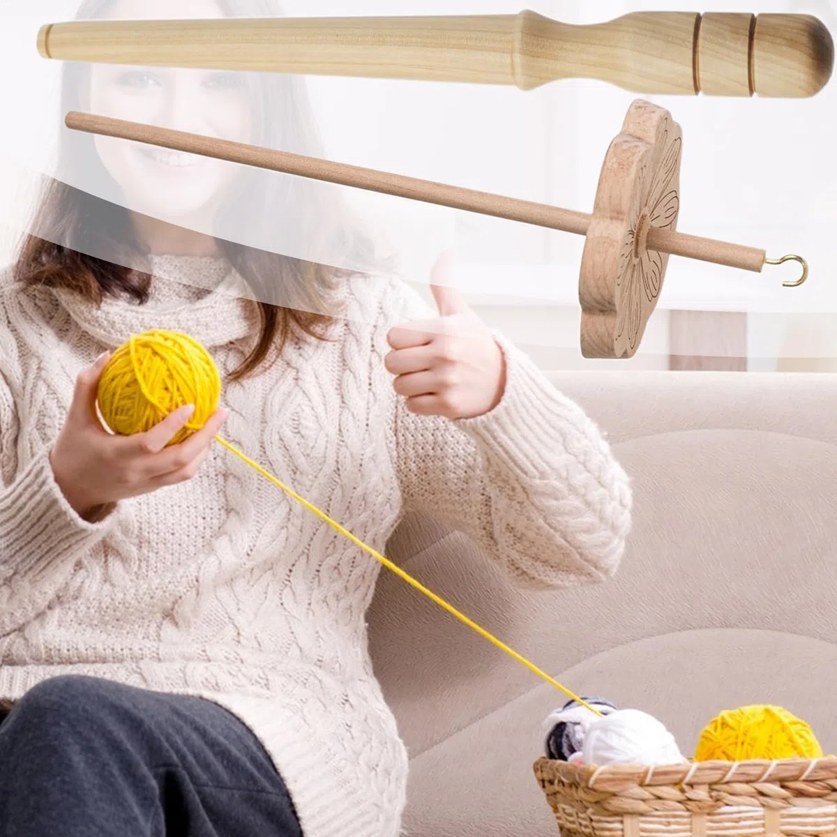 Genérico Huso De Hilar De Madera - Huso Manual Con Volante Para Principiantes - Herramientas Artesanales y Accesorios para Tejer, Coser, Hacer Punto y Ganchillo