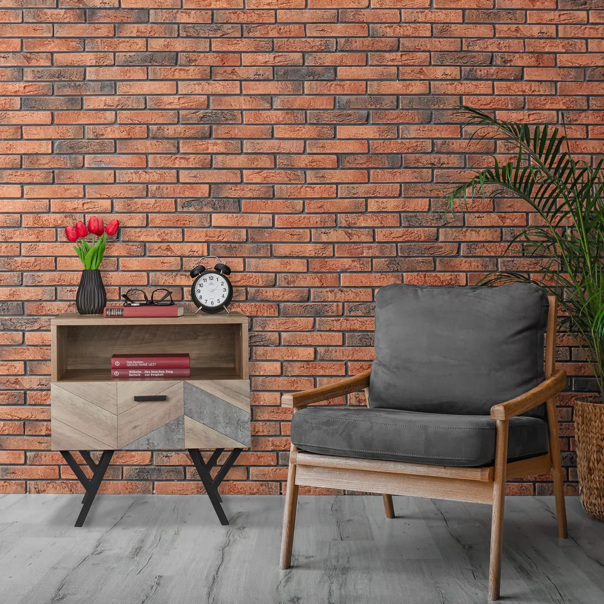 Relaxdays Mesita de Noche, Estilo Industrial, Mesa Cama, Salón o Dormitorio, Mueble Auxiliar, 53 x 50 x 42 cm, Marrón