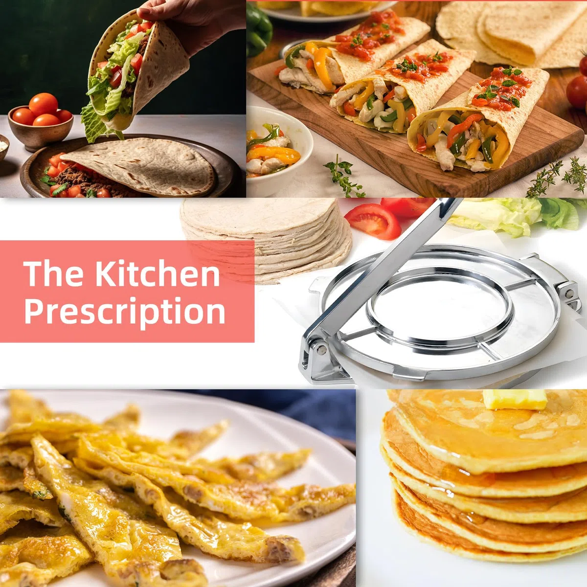 Prensa de tortilla de 8 pulgadas de alta resistencia de aleación de aluminio pre-sazonada con mango para maíz, masa, pizza, pastel, tortilla de harina