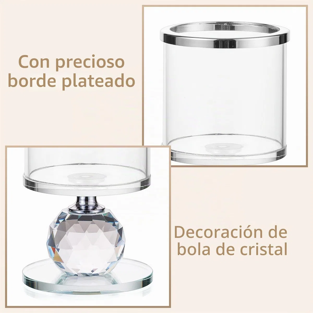Sziqiqi Portavelas de Columna de Cristal, 2 Piezas de Candelabros de Vidrio Transparente, Velas para Candelabros Centro de Mesa para Regalos de Boda y Decoración Navideña, Plata