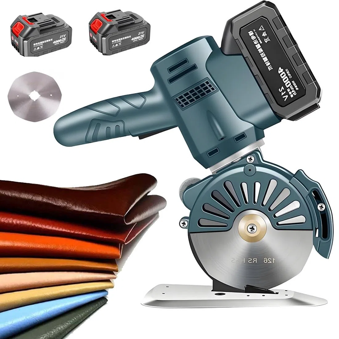 Cortador de tela inalámbrico profesional con afilado automático, corta tela, cuero, alfombras de hasta 45 mm, incluye 2 baterías recargables