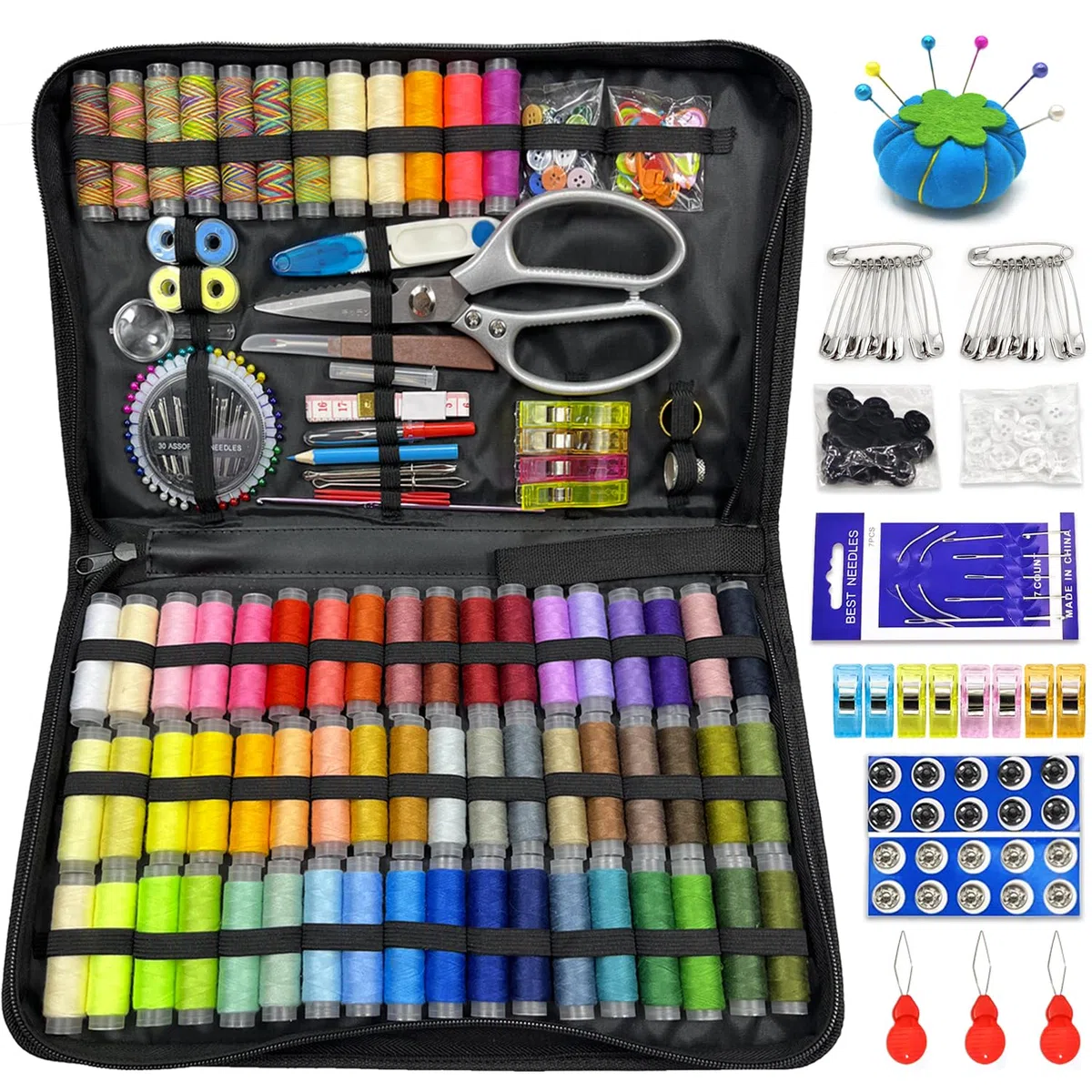 Kit de Costura Hilo de 66 Colores, 305 Accesorios de Costura Profesional, Incluye Agujas, Hilo, Tijeras, Botones y Más para Adultos, Principiantes, Hogar, Escuela, Viajes, Bricolaje, Emergencia