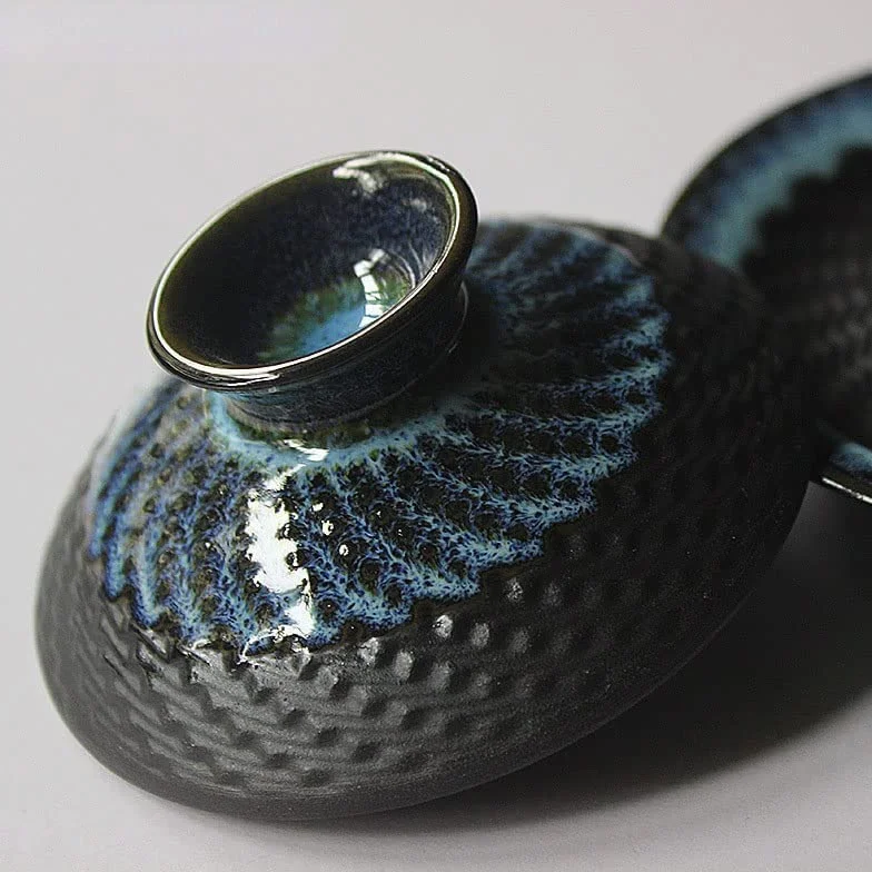 Kiln Gaiwan de cerámica esmaltada, taza de té de porcelana Kungfu, taza de té retro china, Sancai Gaiwan con platillo con tapa
