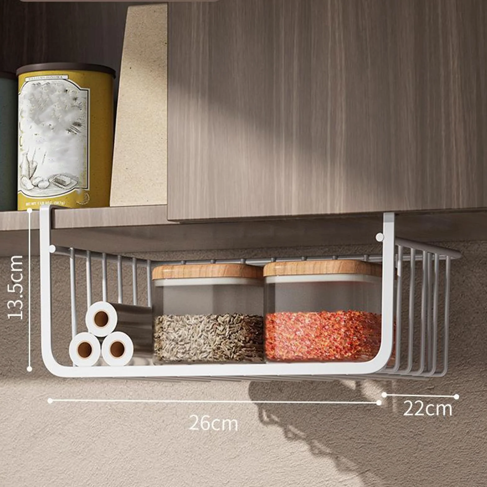 BEIJIALY 2 Piezas Cesta de Almacenamiento Colgante Debajo del Estante, Organizador de Metal para Debajo del gabinete, Cesta de Alambre Multiusos de Metal para Cocina, Oficina, despensa, Escritorio