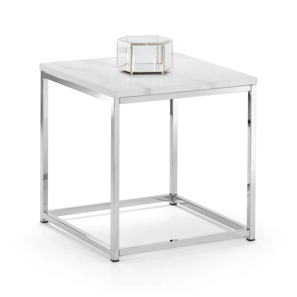 Julian Bowen Scala - Mesa de lámpara superior, mármol blanco y cromo, mesa decorativa lujosa y contemporánea