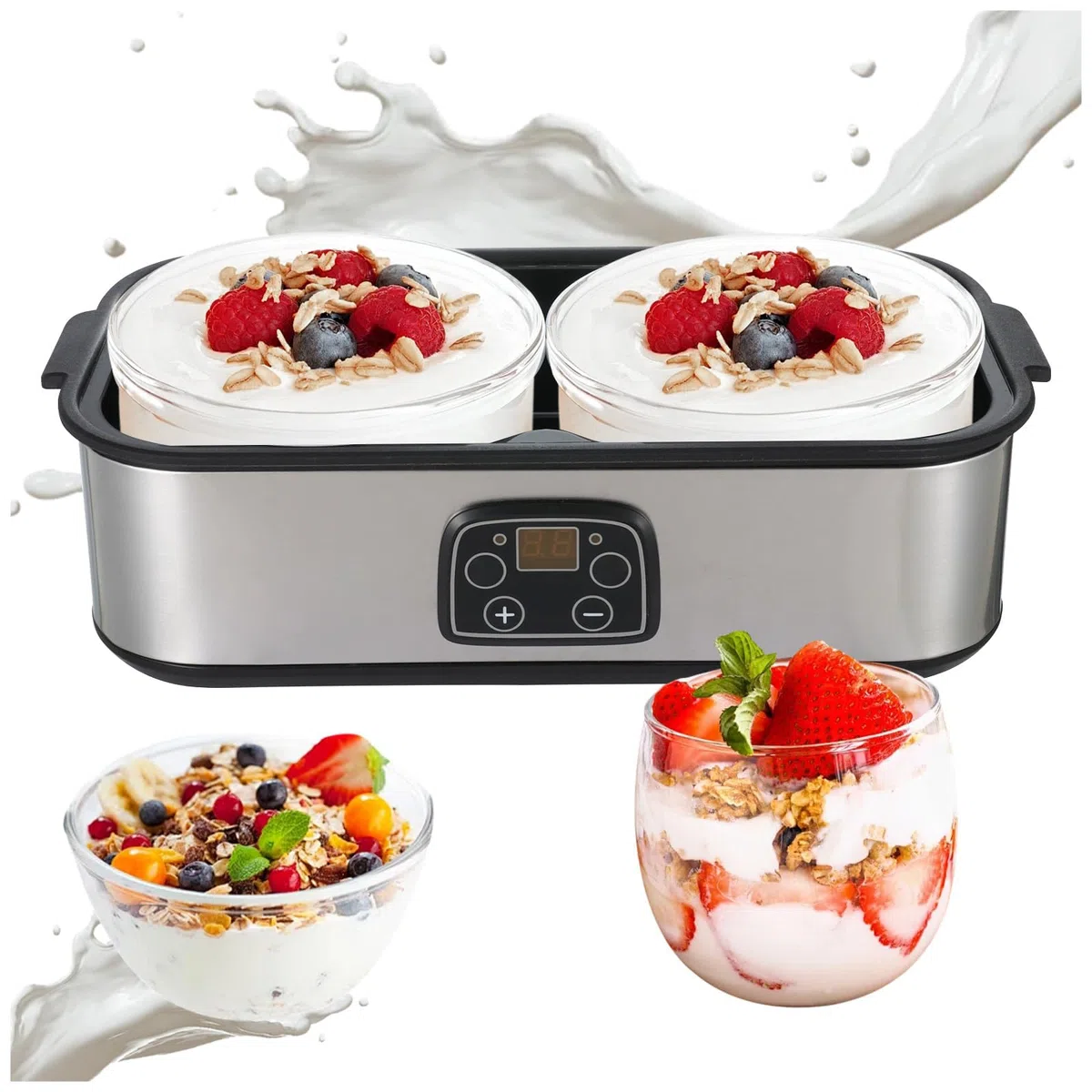 Yogurtera para Yogur Probiótico con Tiempo y Temperatura Ajustables | Incluye 2 recipientes de vidrio; máquina automática para yogur griego, ideal para preparar yogur casero saludable y postres.