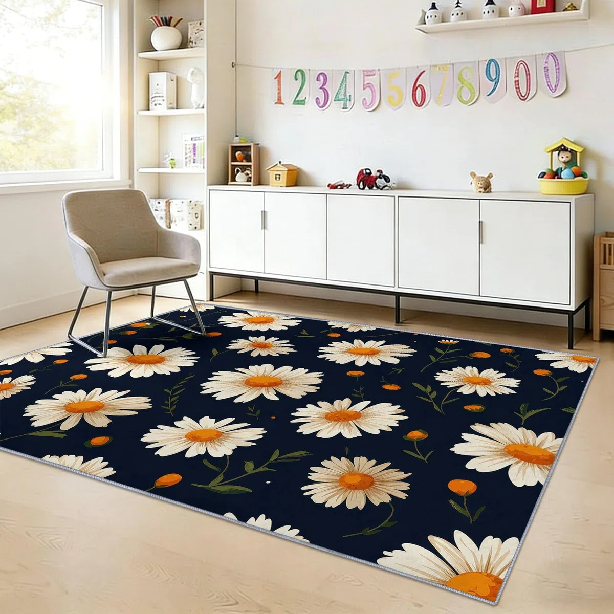 Alfombra de pelo corto 180 x 240 cm Planta Margaritas Alfombra de salón Minimalismo suave antideslizante moqueta para entrada interior entrada pasillo vestíbulo