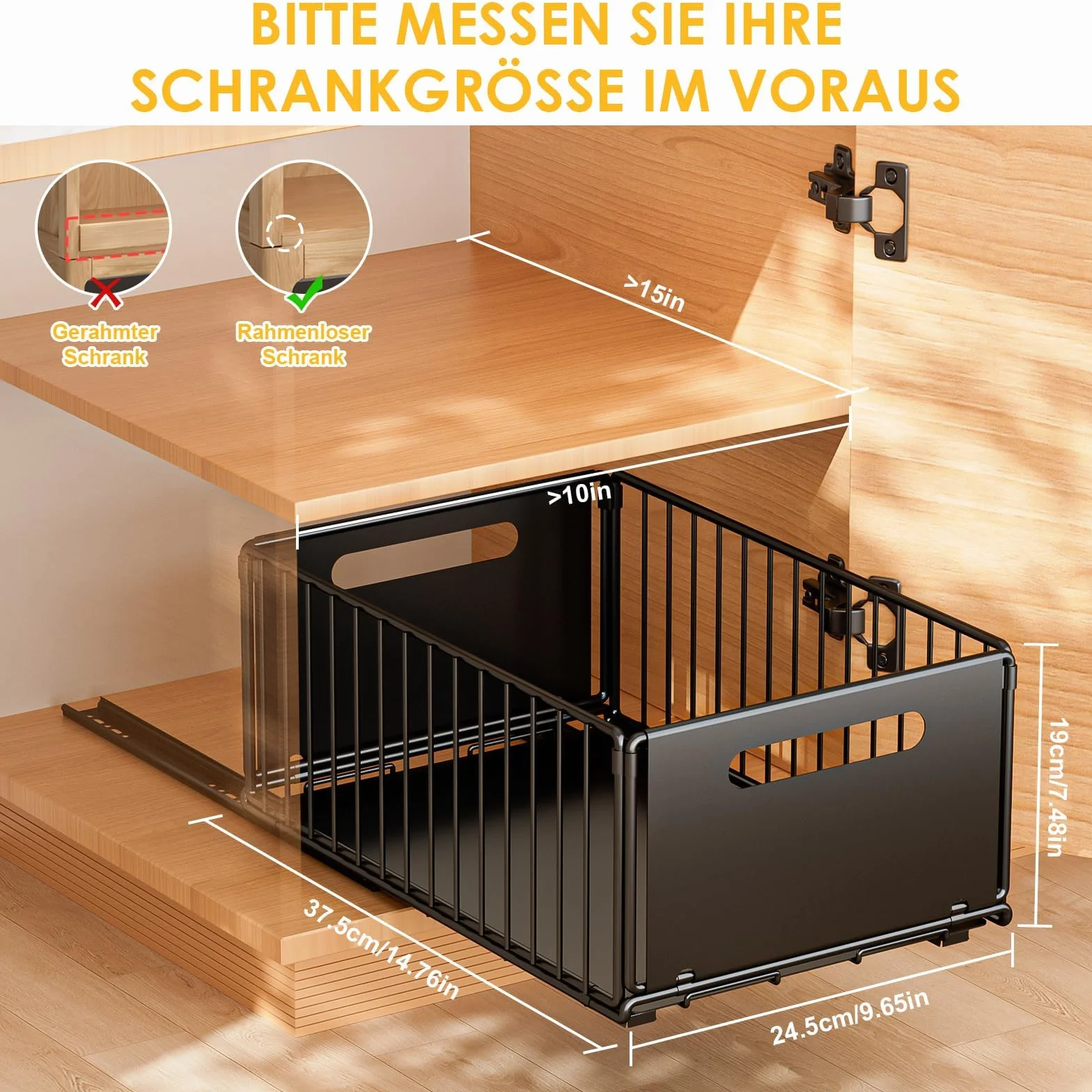 2 Piezas Cajón Telescópico Cajón de Cocina Extensible Desplegable Organizador De Gabinete Extraíble Fijo con Nano Película Adhesiva Cesta Deslizante para Cocina Sin Taladrar ni Clavar, L25*A38*H19 cm