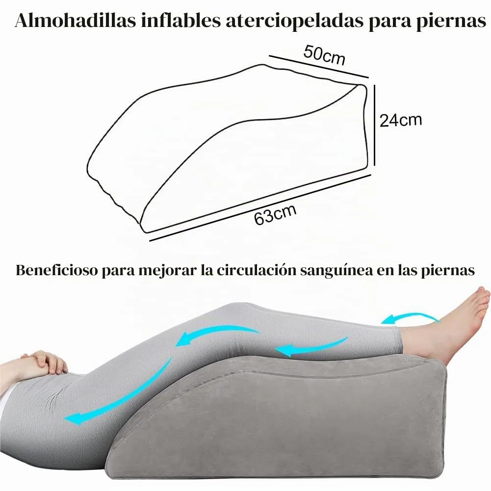 DASIAUTOEM Almohada de Soporte para Piernas y Rodillas, Almohada en Forma de Cuña Inflable, Almohada para Elevar Las Piernas, Mejora del Sueño, Transpirable y Lavable (Gris)