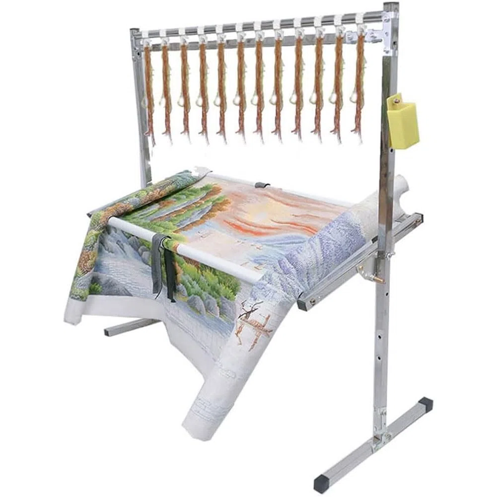 Soporte ajustable para aro de bordado, soporte de marco de punto de cruz de acero inoxidable de alta calidad con 12 hebillas de alambre para colgar, ideal para manualidades y punto de aguja de