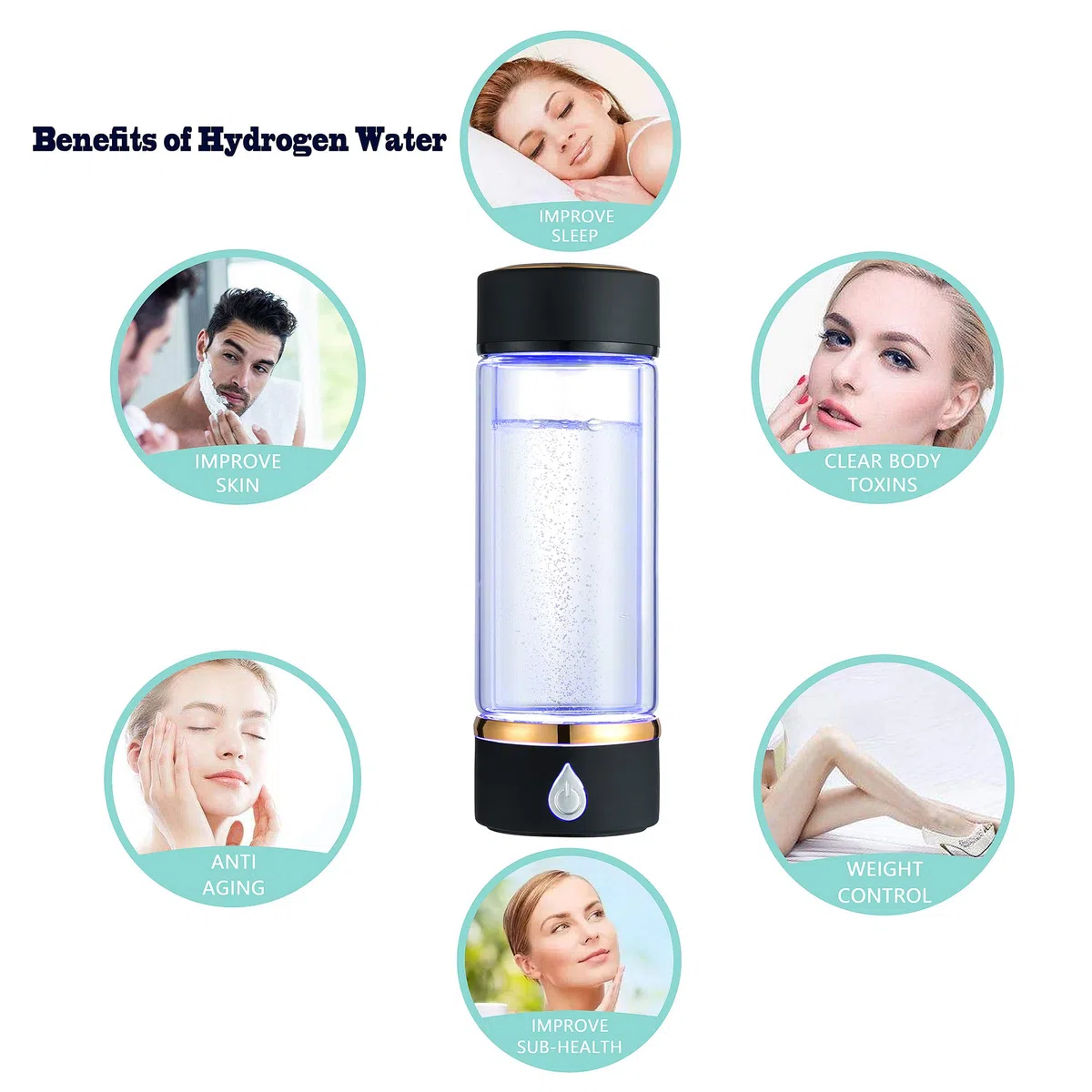N.P Botella de agua de hidrógeno con tecnología PEM y SPE, hasta 1500 ppb, generador de agua de hidrógeno portátil, nueva tecnología ionizador de agua de vidrio
