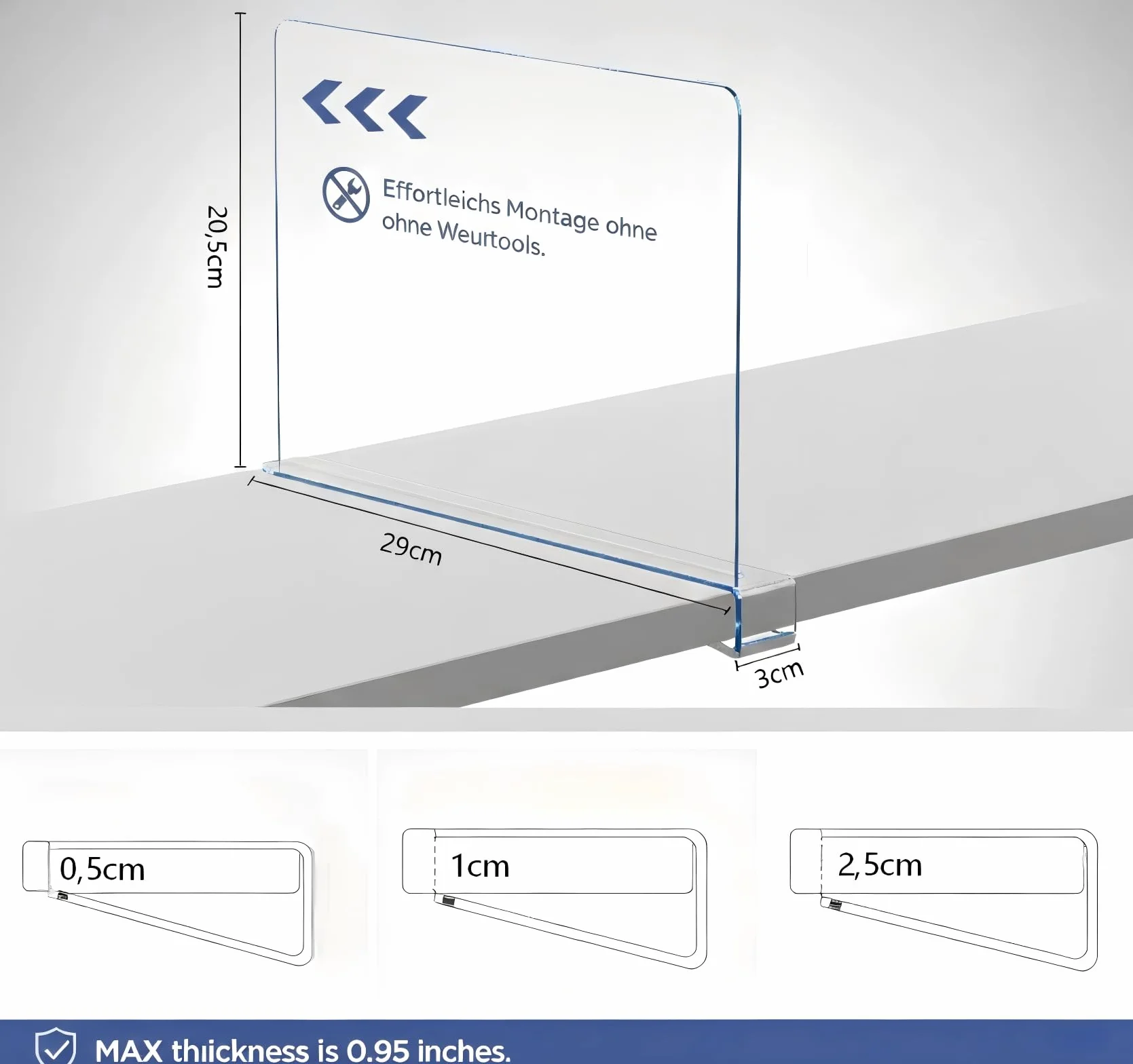 Separadores de estantes acrílicos transparentes, 6 unidades: organizador multifuncional de armario - 30 x 20 cm divisor de estantes - Separador de armario ajustable para armario, dormitorio,