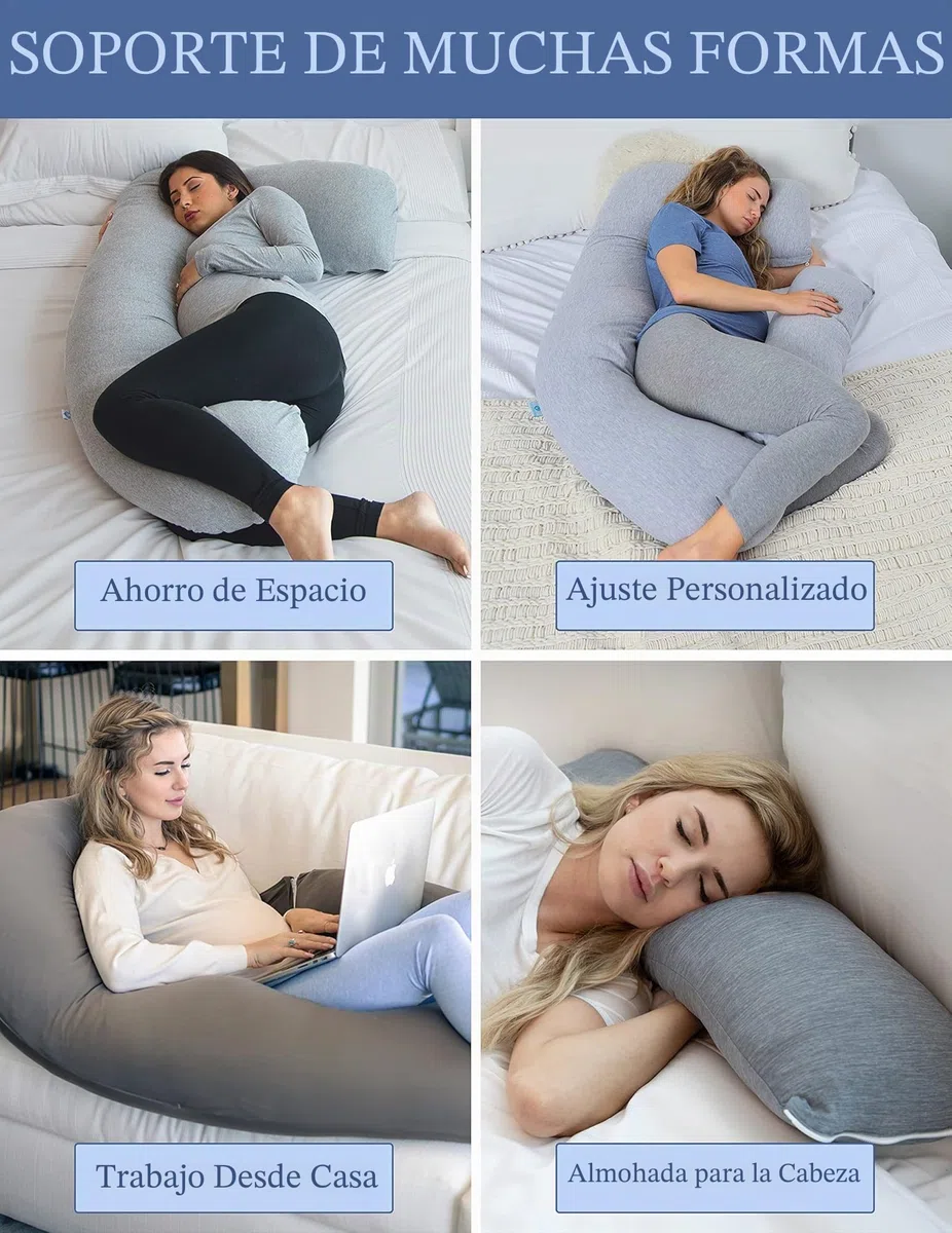Pharmedoc Almohada para Embarazadas, Almohada de Cuerpo Entero en Forma de U Gris y Soporte para la Maternidad - Soporte para la Espalda, Caderas, piernas y Vientre para Mujeres Embarazadas