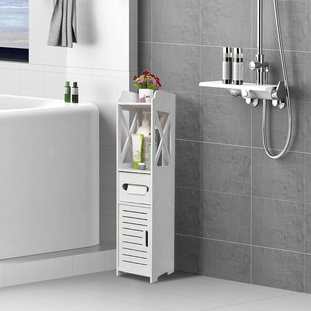 Mueble de baño, mueble para inodoro, mueble para inodoro, almacenamiento para baño, cajón, compartimento, ahorro de espacio, espacios pequeños (C,20 x 20 x 80 cm blanco), YUSHI1027