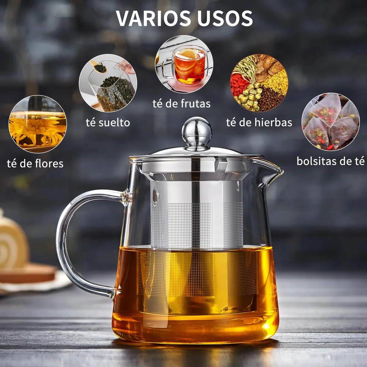 MESNEY Tetera de vidrio de borosilicato con mango resistente al calor, infusor de malla de acero inoxidable, apta para hojas sueltas y té floreciente