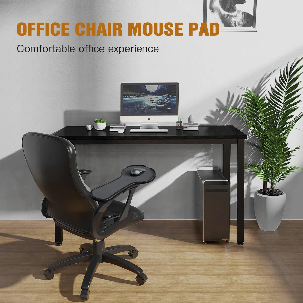 Reposabrazos ergonómico Ajustable para Silla, Bandeja de Plataforma de extensión de Mouse con Deflector de Mouse para Evitar caídas, se Fija a la Silla, Color Negro