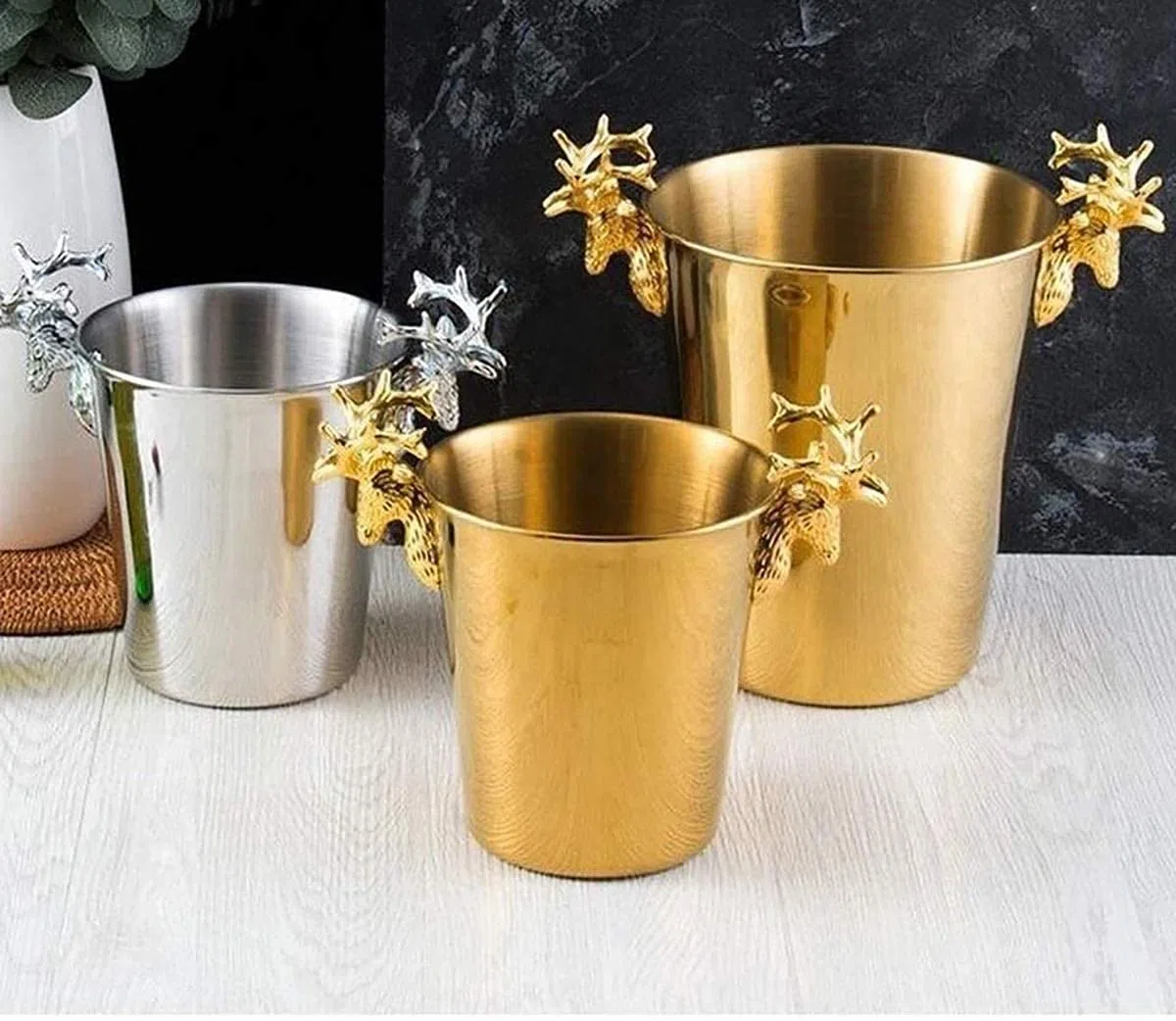 HSF Cubos de Hielo de Acero Inoxidable Conjuntos de Hielo de Acero Inoxidable con Recipiente Creativo de Cubitos de Hielo for Vino Botellas de Champagne 3L / 5L Cubiteras (Color : Tall, Size : 5L)