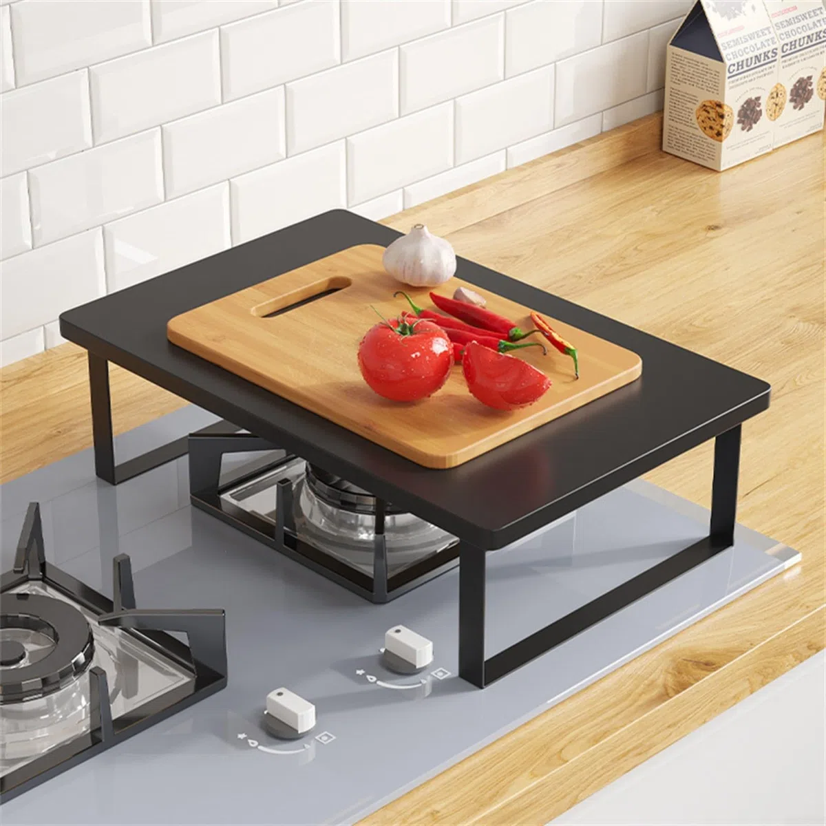 Soporte para microondas 40X30x8.5cm | Estante de metal y madera negro/blanco/amarillo | Base antideslizante, resistente para encimera de cocina, escritorio de estudio y almacenamiento