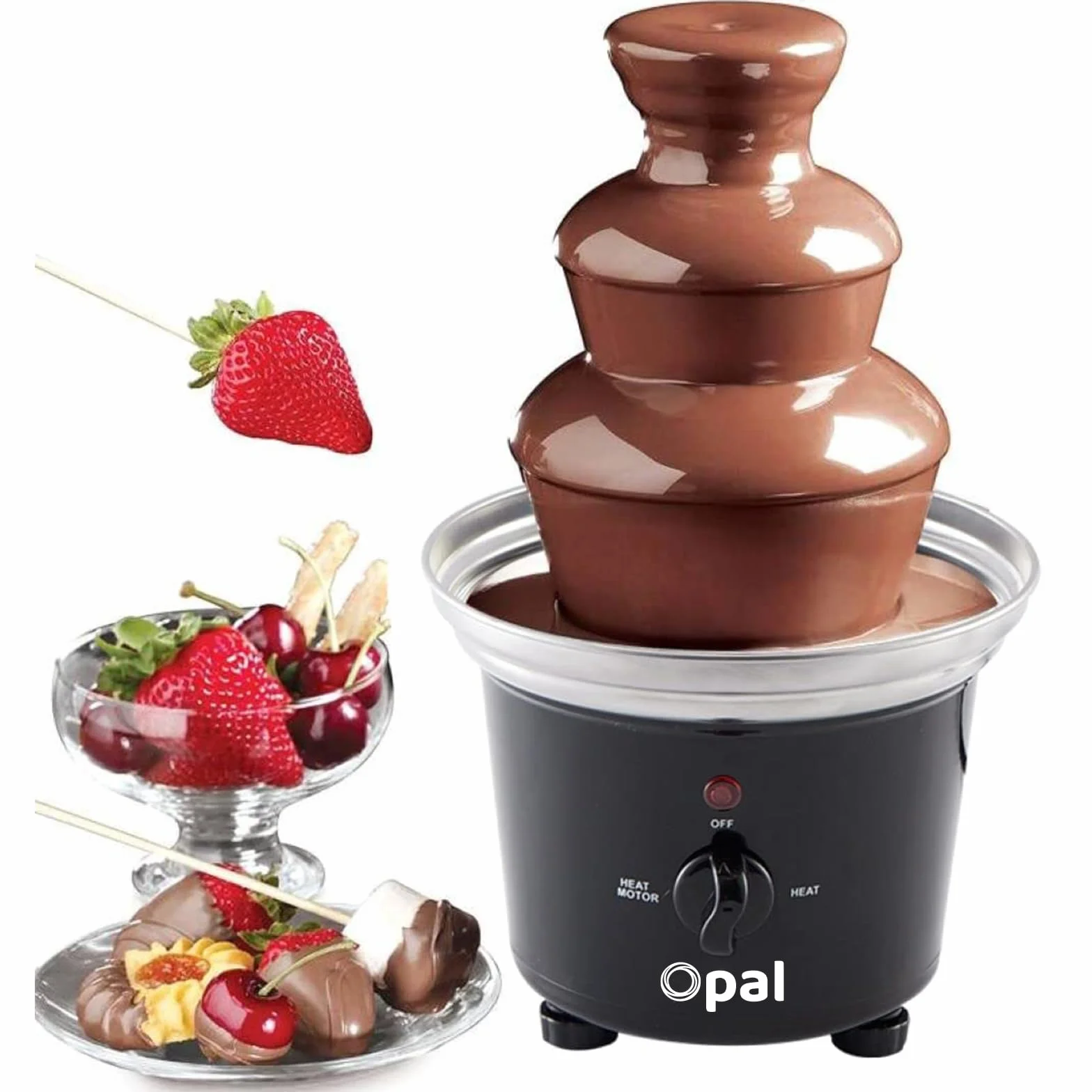 Opal Juego de fondue de fuente de chocolate de acero inoxidable de gran tamaño, 0.5L, máquina eléctrica de 3 niveles con base de olla de fusión en caliente (OCF17)