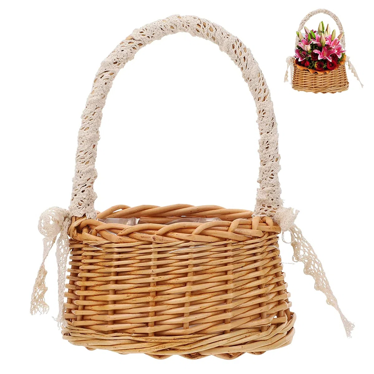 Cestas Infantiles De Flores De Boda Cesta De Mimbre y Ratan Canasta Artesanal Canasta De Frutas Cesta De Mimbre Tejida Para La Decoración De La Mesa De Boda Decoración De Estilo Rústico