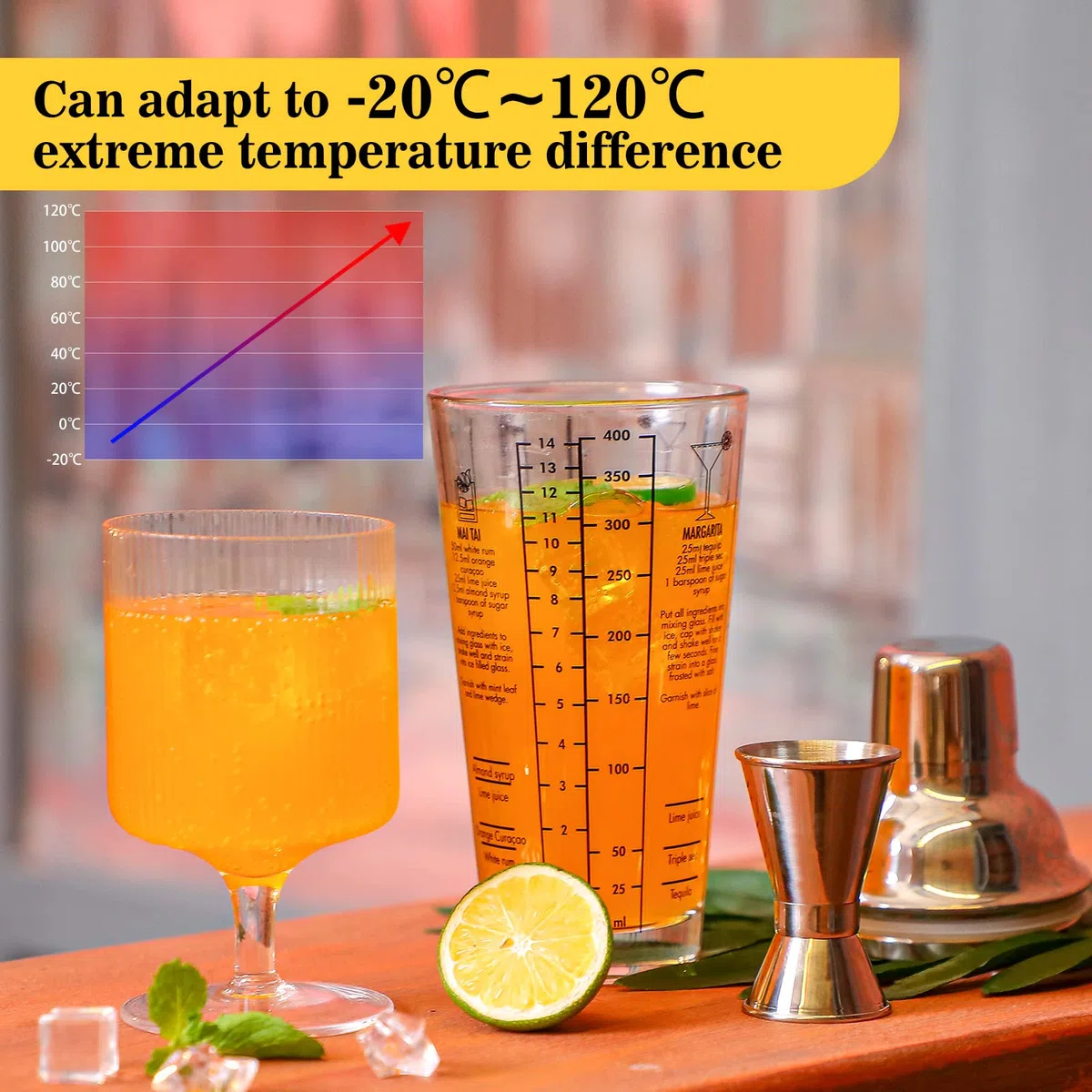 Roshtia Juego de coctelera de vidrio de 16 piezas, coctelera de Martini a granel de 14 onzas, taza mezcladora transparente con medidor de acero inoxidable, juego de mezclador de cóctel, mezcla de