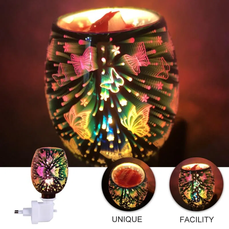 Mobestech Lámpara Aromaterapia Eléctrica 3D Patrón Deslumbrante Sin Humo para Quemador Wax Melts Y Aceites Esenciales Luz Decorativa para Hogar Oficina Dormitorio Enchufe UE 5.51X3.14X3.14In
