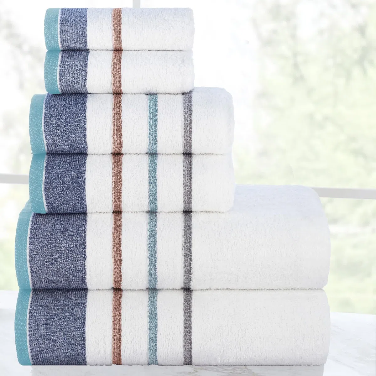 Casa Copenhagen White Bay Juego de Toallas, algodón Egipcio de 600 g/m² para hoteles, spas, cocinas y baños, Juego 6 Piezas 2 de baño, 2 Toallas de Mano, 2 toallitas faciales-Gris Vaquero.