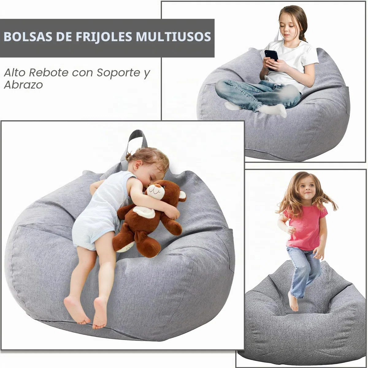 Saco de Asiento para Niños y Adultos - Funda de Saco de Asiento sin Relleno, con Cremallera, 100 x 120 cm, Puf para Dormitorio, Oficina, Salón, Terraza