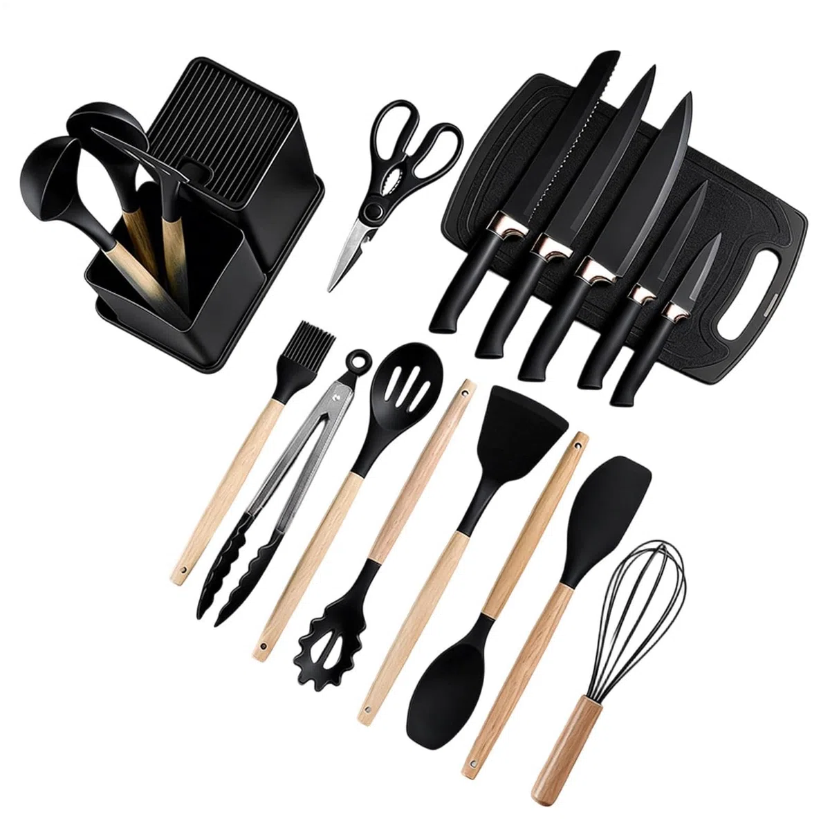 Juego De Utensilios De Cocina Kit 19 Piezas Silicona Antiadherente | Set Accesorios Cocina Para Interior Casa Mostrador Encimera Apartamento Familia Doméstico