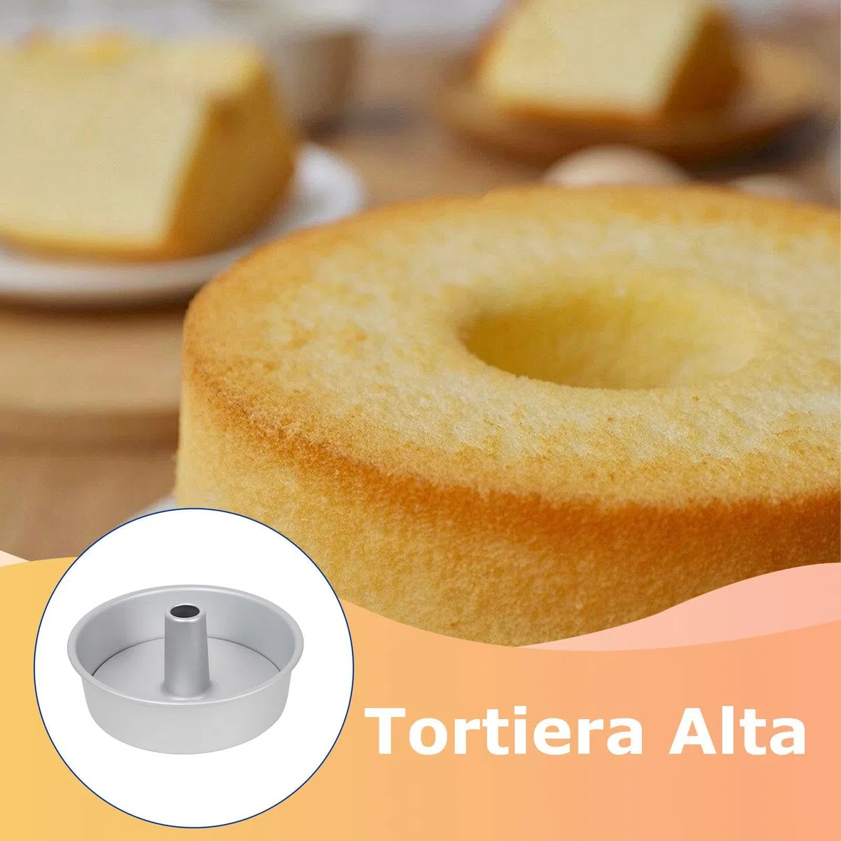 Molde para tartas de 8 pulgadas con parte inferior suelta, de gasa de aluminio, antiadherente con tubo, molde para tartas de ángel, molde para tartas de gasa para el hogar y la cocina