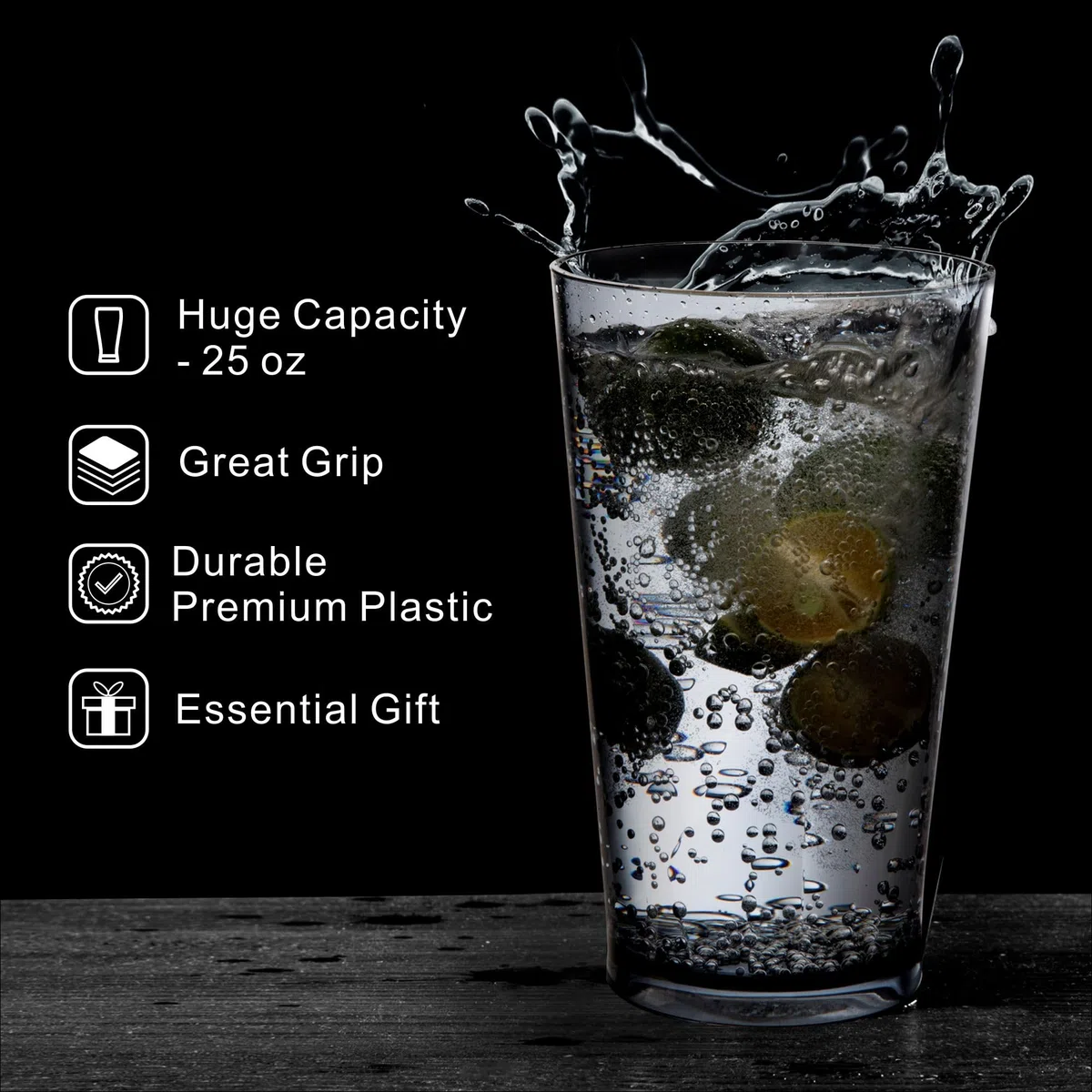 JGIRL Vasos de plástico irrompibles, juego de 6, vasos inastillables, vasos de vidrio de plástico, vasos de plástico de 16 onzas, aptos para lavavajillas (gris)