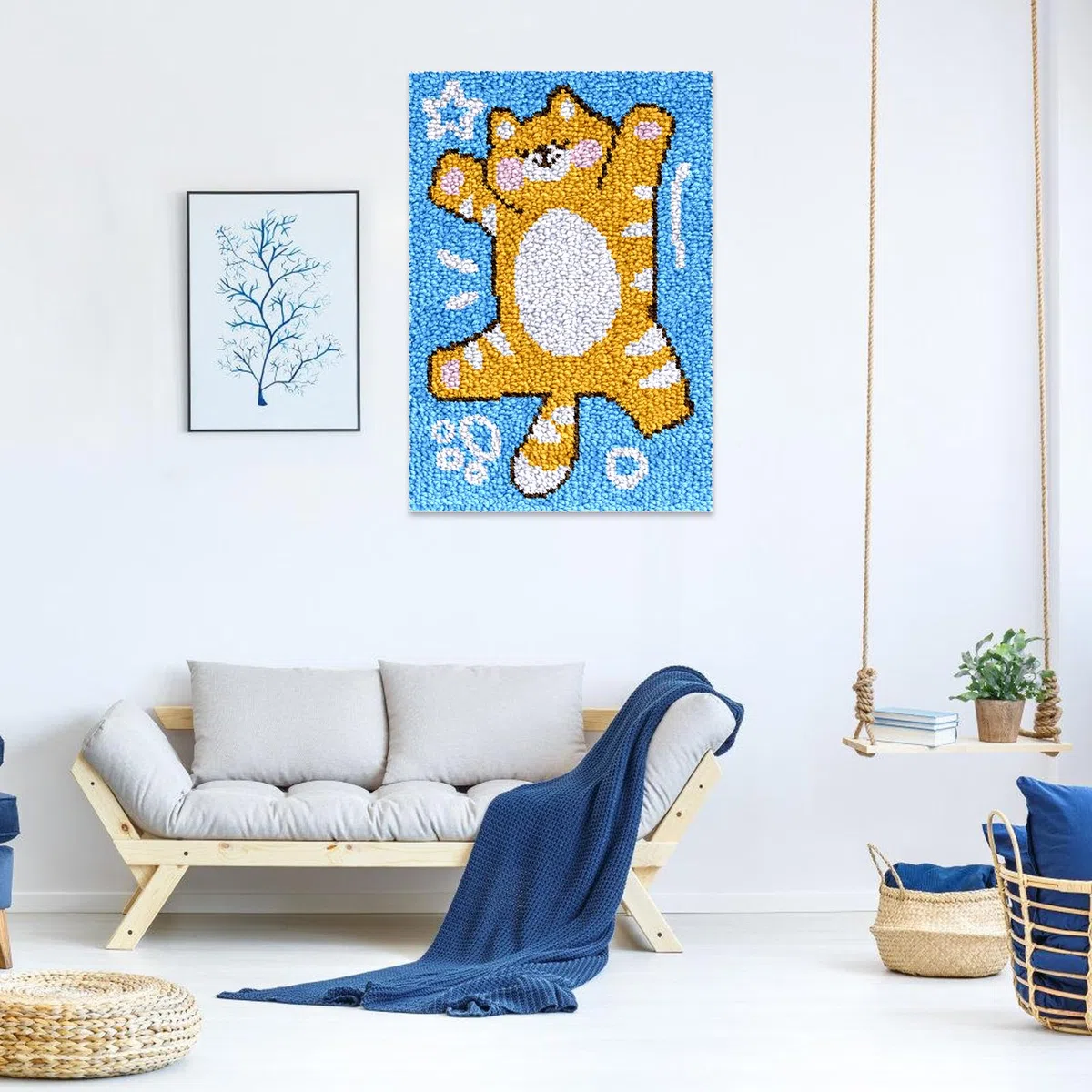 Fadcaer Kit de Alfombra de Gancho para Adulto,Kit de Alfombra de Punto de Cruz con Patrones de Gatos,Kit de Alfombra de Ganchillo para Hacer Cojín,Bordado Juego de Alfombras para Decoración del Hogar
