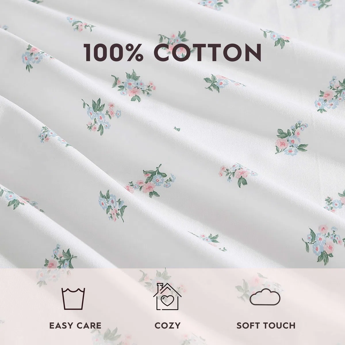 Laura Ashley - Juego de sábanas, Ropa de Cama de algodón percal Transpirable, 200 Hilos, Bolsillo Profundo, decoración Elegante para el hogar (Azul Harperette, Queen)