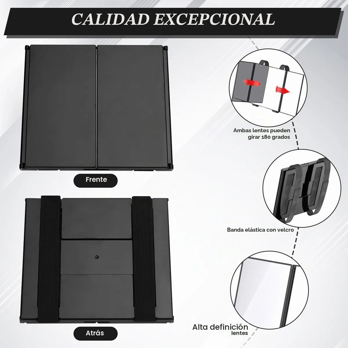 360 grados espejo 3 vías espejo plegable pelo auto corte adecuado para corte de pelo, afeitado, maquillaje