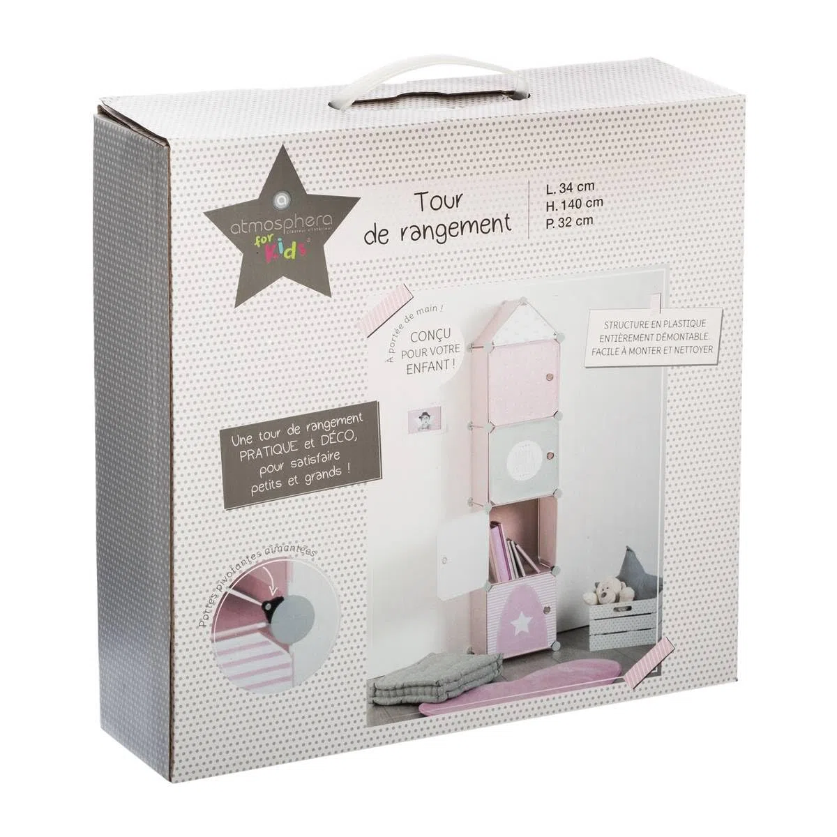 Atmosphera - Compartimentos de Almacenamiento Infantil 'Colonne' - Rosa 34 x 139 cm
