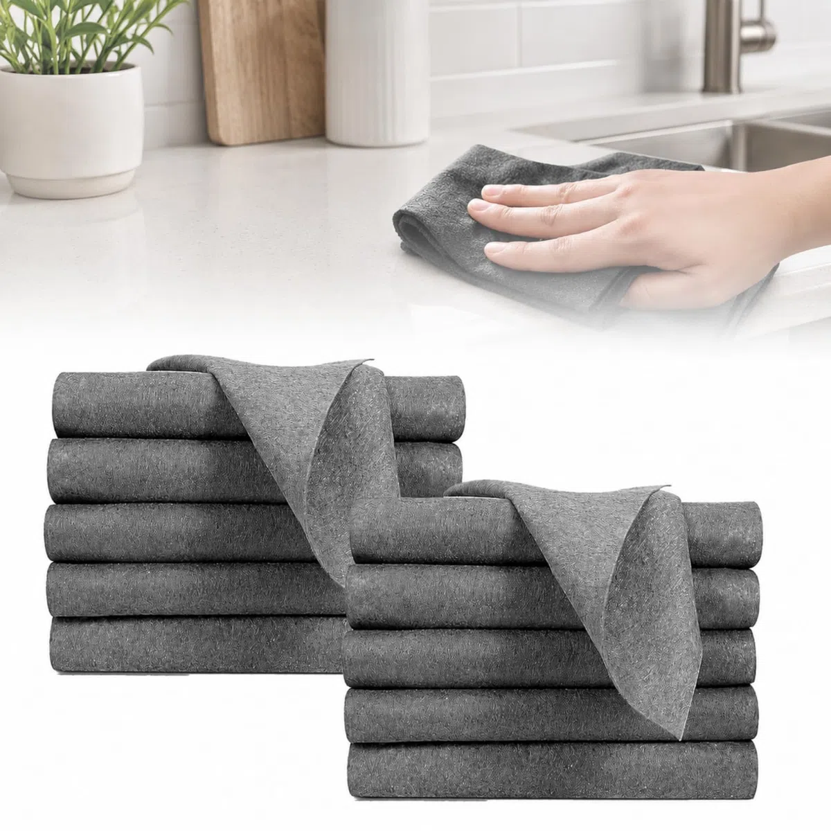 Paño Mágico Antonio Herato Trapos Cocina Ultra Absorbentes, Paños de Microfibra Multiusos, Bayetas Reutilizables para Hogar, Ventanas, Mamparas, Cocina y Baño (Gris*10 30CM*40CM)