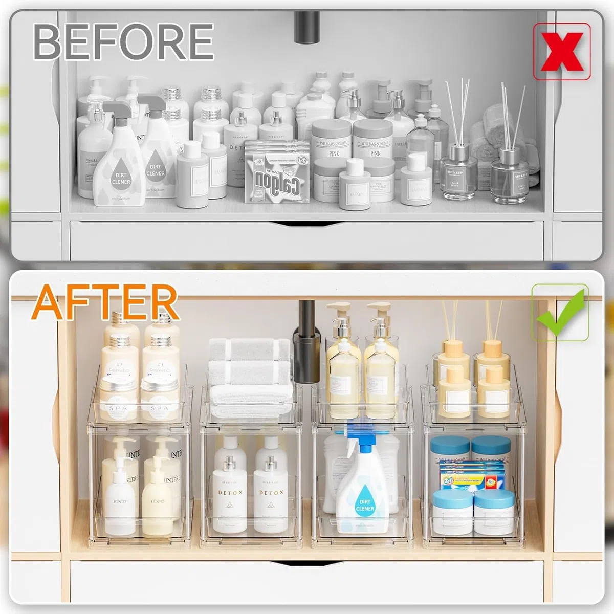 2 Piezas Organizador Debajo Fregadero Cocina,Mueble Fregadero Extraíble Estante con 2 Niveles,Organizador Baño para Cocina,Baño y Encimer