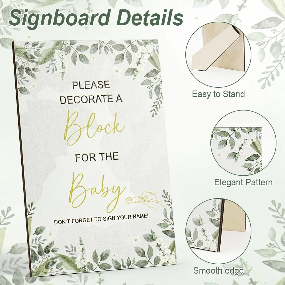 Bloques de Decoración para Actividades,Juego de 75 Letreros,Mini Natural Cubos de Madera con 52 Bloques de Madera,24 Bolígrafos,1 Cartel y una Caja,Niño y Niña
