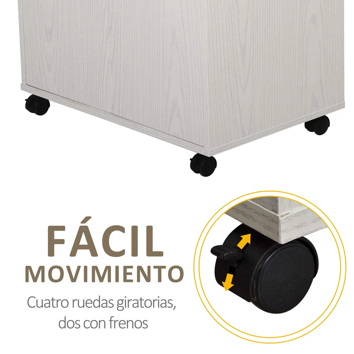HOMCOM Aparador Auxiliar para Microondas con Ruedas 60,4x40,3x97 cm Blanco | Armario Bajo de Cocina, Armario de 2 Puertas, Estante Ajustable, Carga 70 kg